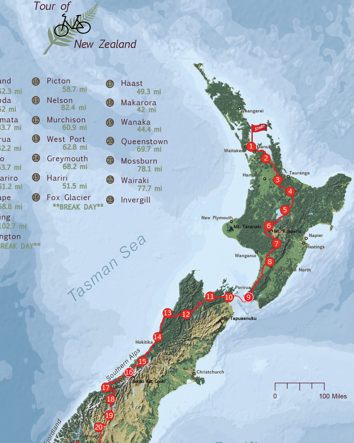 Terrain Map of Bike Route