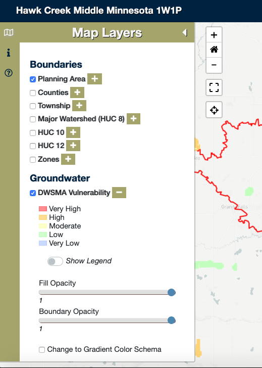 Map of Hawk Creek Middle Minnesota Watershed Planning